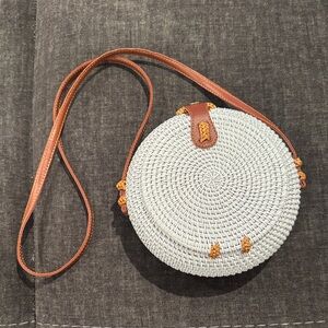 White and Brown Woven Round Bag
